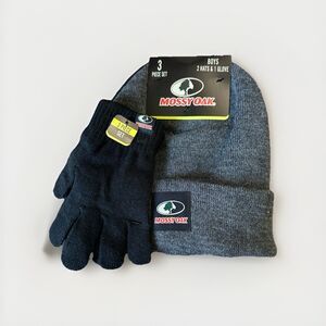 Mossy Oak Boys Winter Hat Glove Mitten 3 pc Set Fleece Lined Warm OS